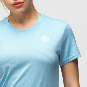 T-shirt tecnica da donna turchese melange diamanti