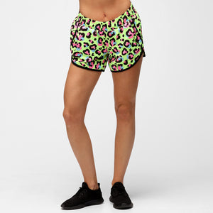 Pantaloncini da allenamento vestibilità ampia leopardati color limone