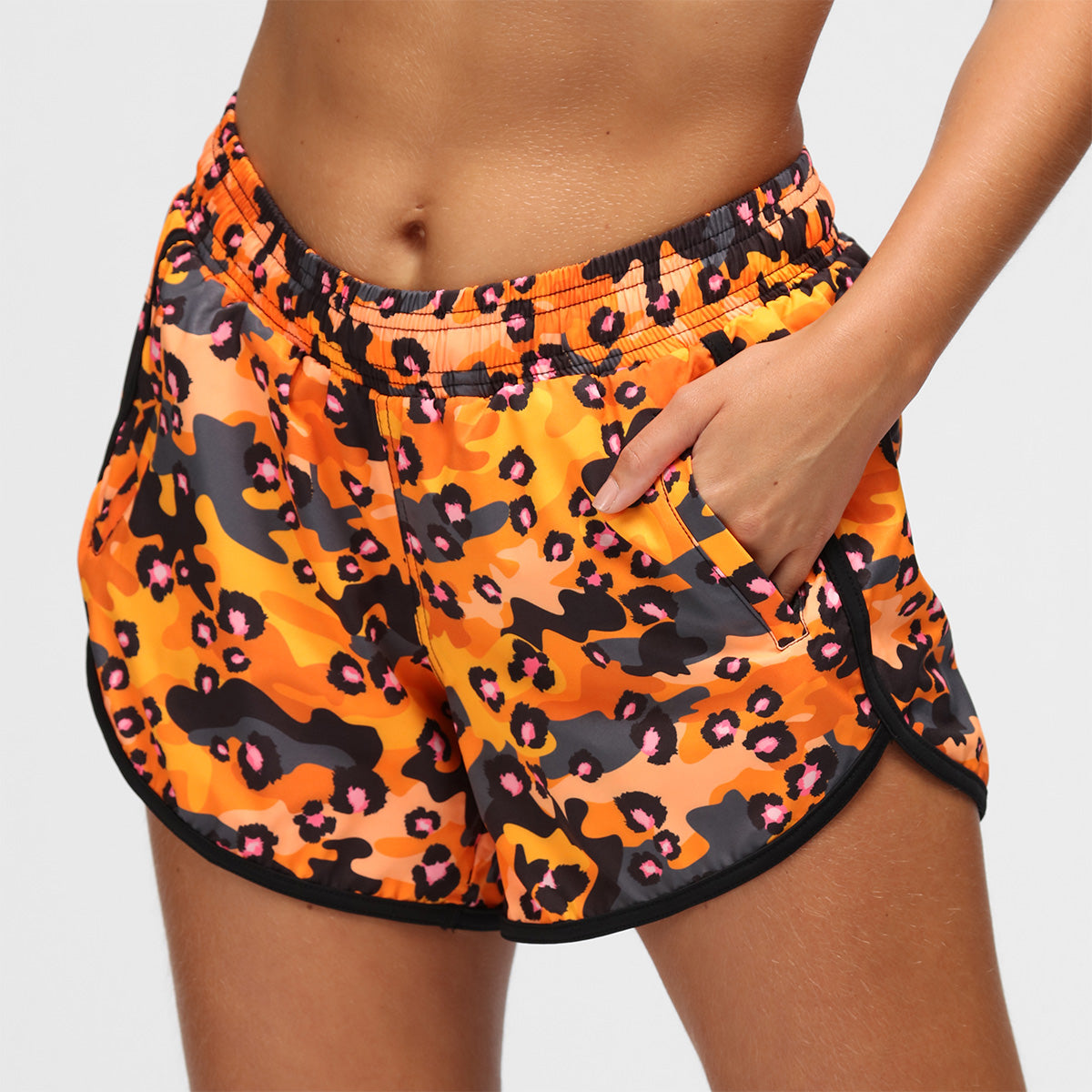 Tikiboo Orange Leopards Camo Loose Fit Shorts