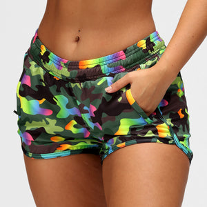 Khaki Rainbow Camo Loose Fit Workout Shorts