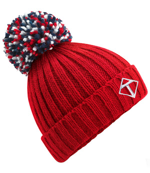 Röd pom-pom hatt