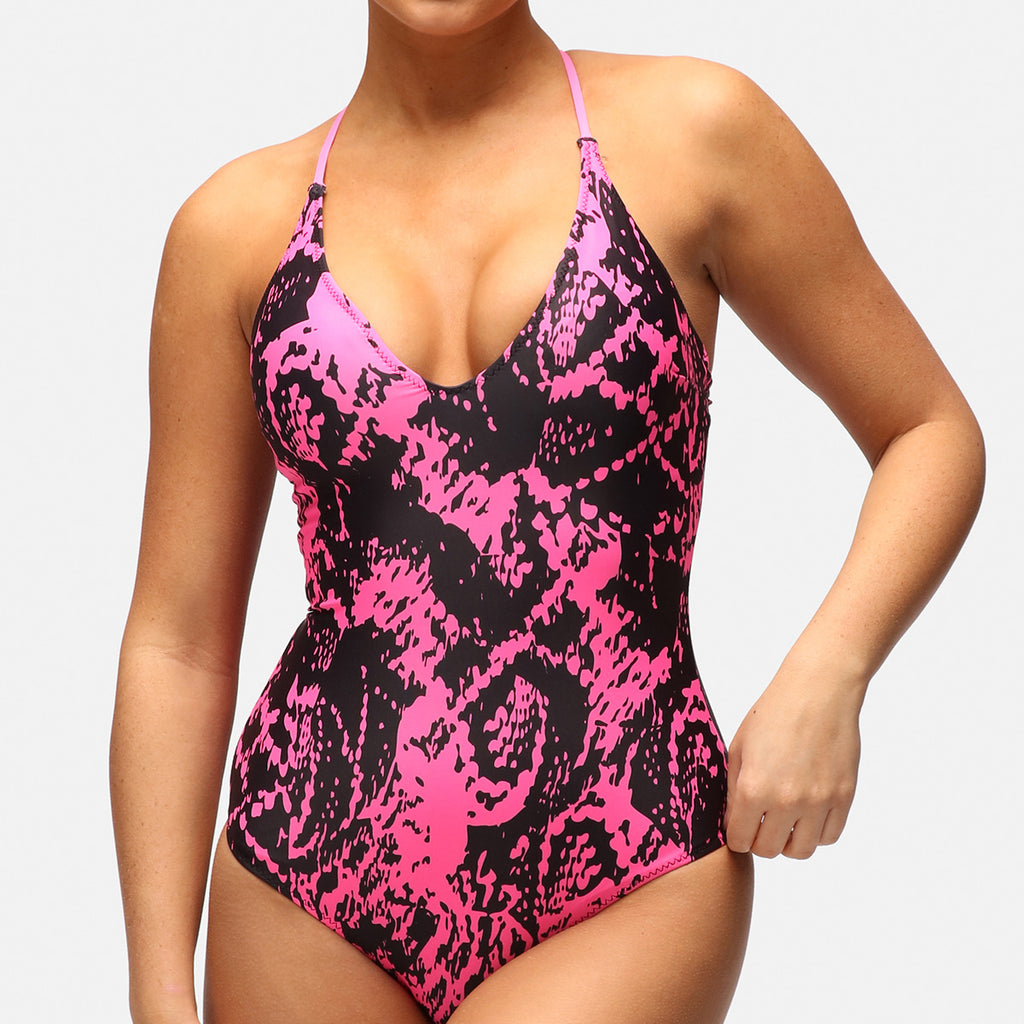 Pink Python Crossover Swimsuit