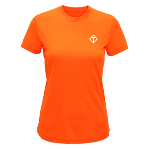 T-shirt tecnica da donna con diamanti arancioni
