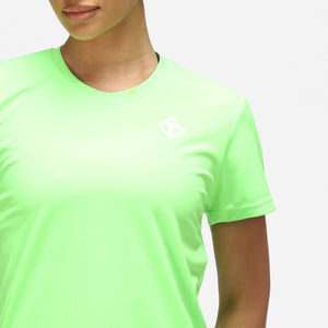 T-shirt tecnica da donna con diamanti verde lime