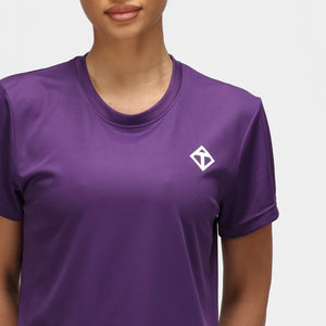 T-shirt tecnica da donna con diamanti viola
